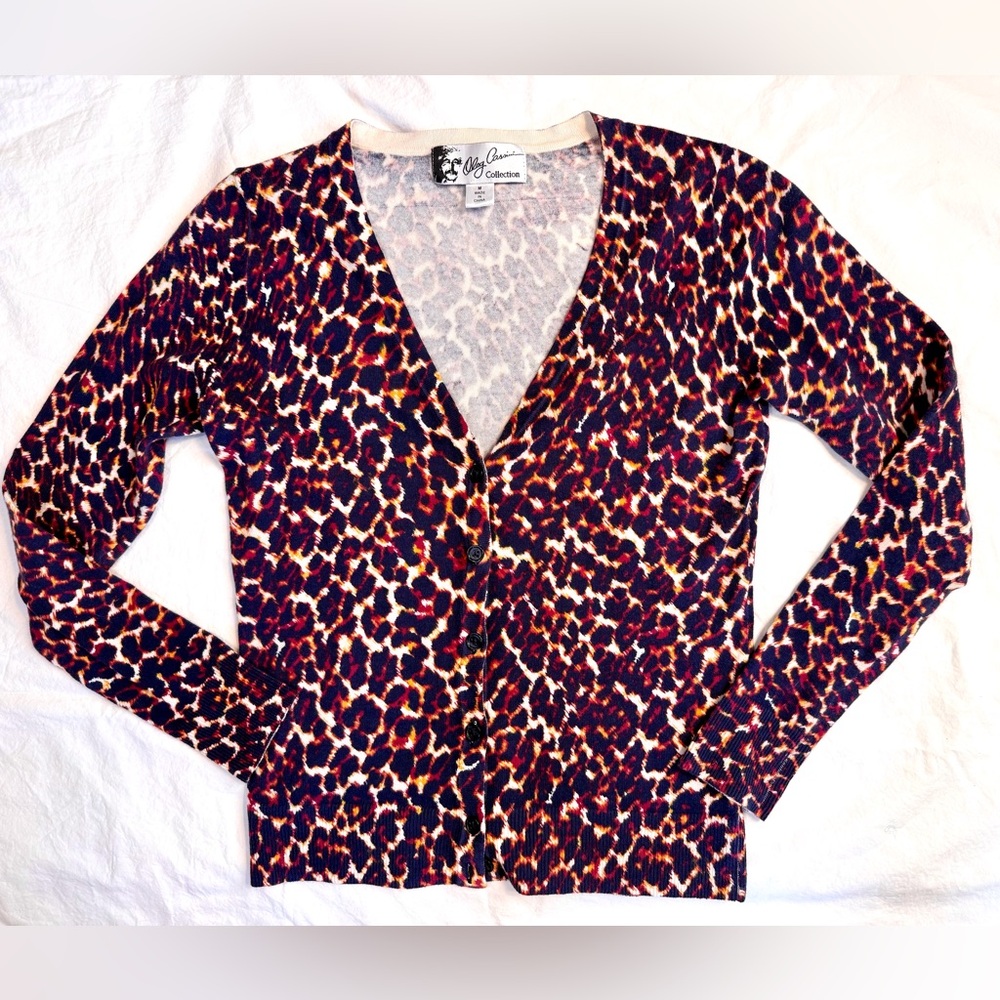 OLEG CASSINI COLLECTION Leopard Print Cardigan Sweater